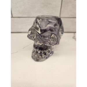 Skull Votive Candle Holder Heavy Glass Smoky Clear Colored Collectible Halloween